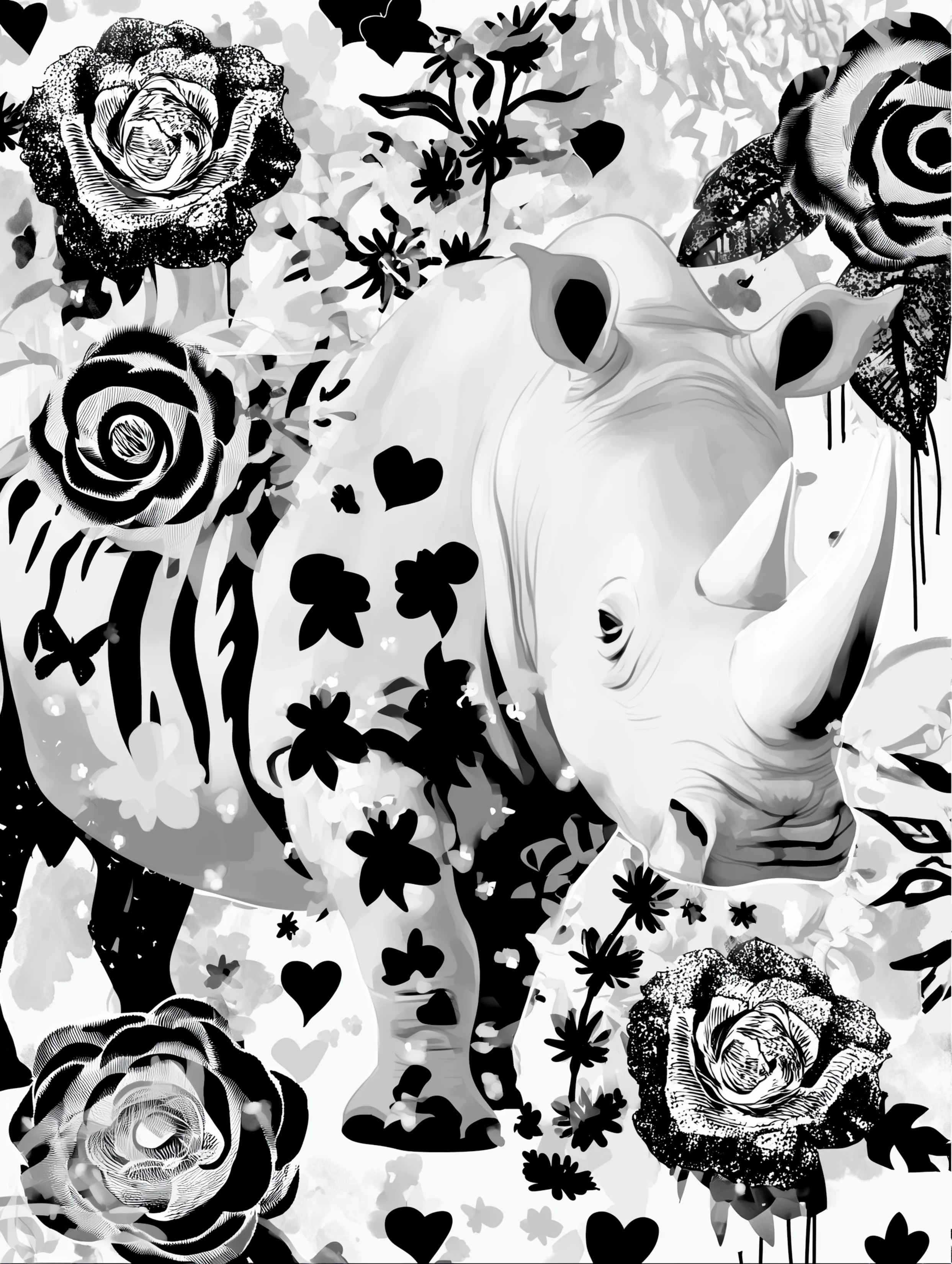 Free printable rhino coloring pages for adults featuring stripes on rhino side